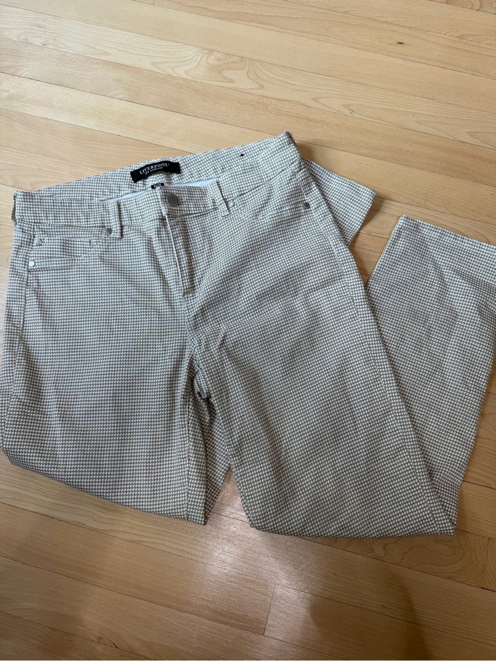 Liverpool Beige Micro Check Ankle Pants